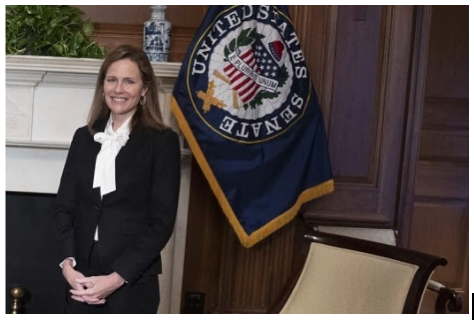 Amy Coney Barrett being confirmed on Saturday, October 31. Source: Boston Herald