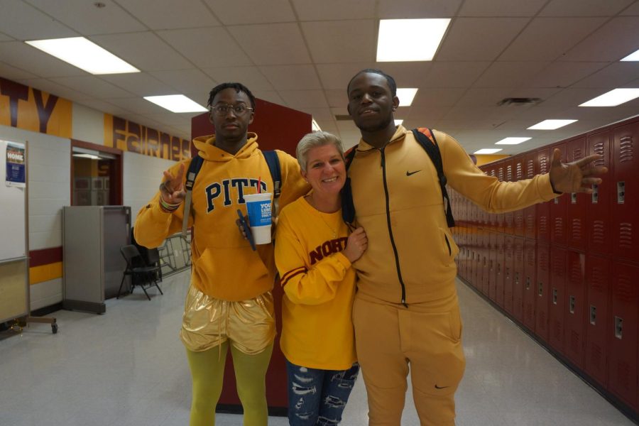 Students and Administration participating in gold rush for spirit week.
