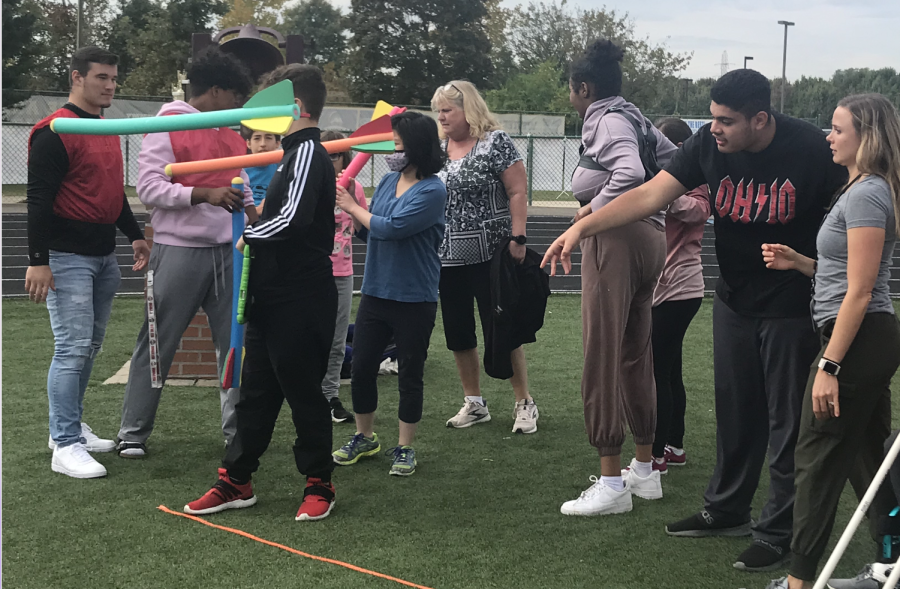 Students participate in the Javelin Throw at the first ALL N Olympics. Students from all three high schools joined together at North. 