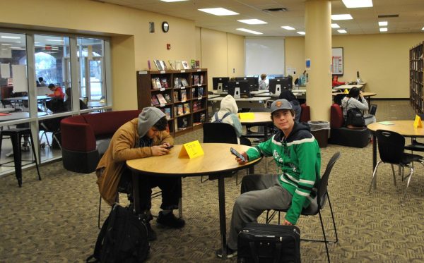 Seen in this picture, is an example of a regular study hall at Westerville North in the Student Union. Some students are working on school work, while others on on their phones. 