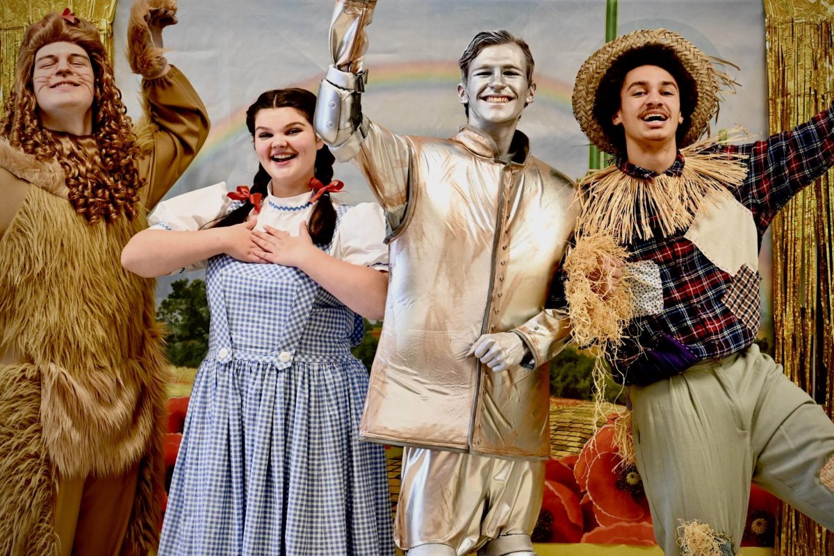 Daniel Dewey, Abby McLaughlin, Parker Caney, and William Baumann pose as their characters for Westerville Norths Wizard of Oz. 