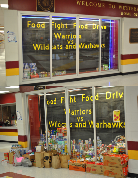 These two pictures showcase the beginning of the food drive, and the little food that had been donated to the end of the drive which had over 6,000 things of food that was donated. 