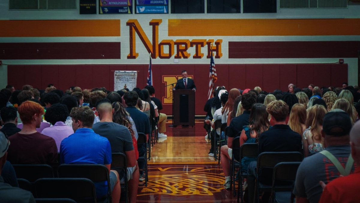 North Principal Kurt Yancey addressing the Seniors 