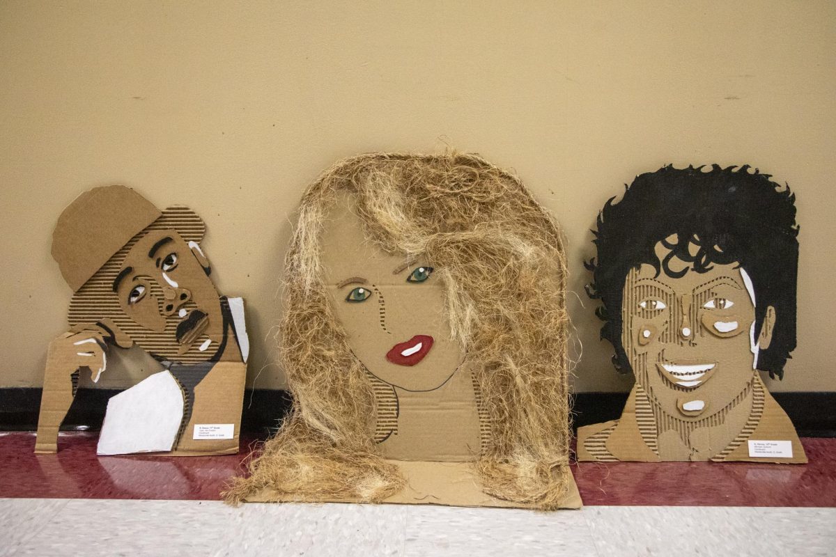 Cardboard projects created by students in Ceramics 1.