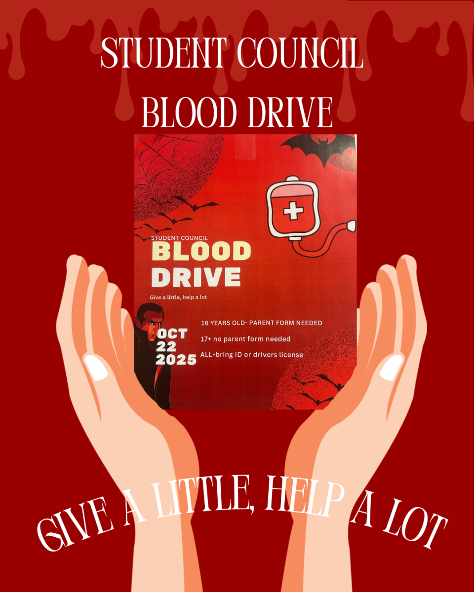 Sign up for the blood drive! (Flyer by Elle Jones, graphic by Emery Sullivan with Canva)